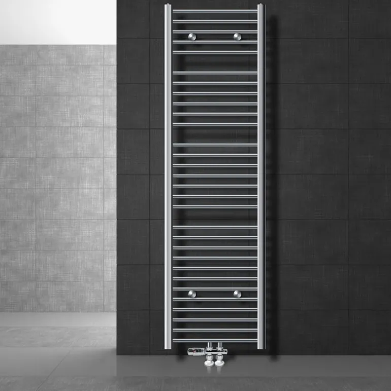 Badheizkörper Mittelanschluss 500x1800 mm Chrome gerade mit Boden Anschlussgarnitur LuxeBath