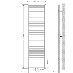 Badheizkörper Mittelanschluss 500x1800 mm Weiß gerade inkl. Montagematerial LuxeBath