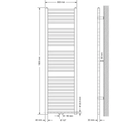 Badheizkörper Mittelanschluss 500x1800 mm Weiß gerade mit Wand Anschlussgarnitur LuxeBath