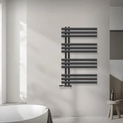 Badheizkörper Mittelanschluss 600x1000 mm Anthrazit mit Wand Anschlussgarnitur LuxeBath
