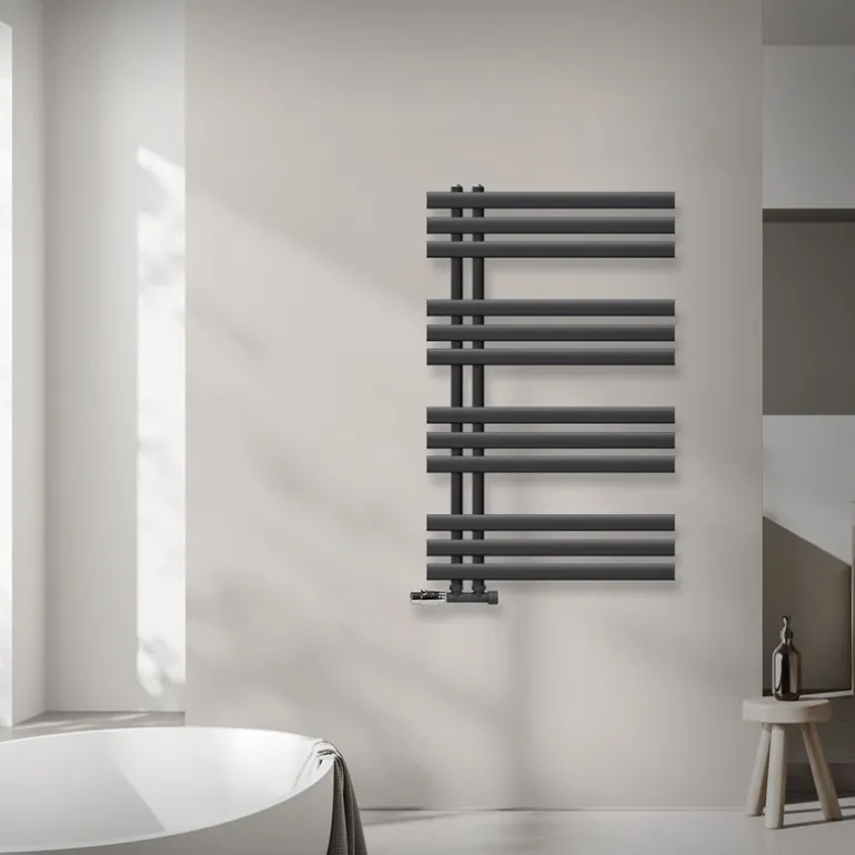 Badheizkörper Mittelanschluss 600x1000 mm Anthrazit mit Wand Anschlussgarnitur LuxeBath