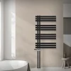 Badheizkörper Mittelanschluss 600x1000 mm Schwarz matt mit Boden Thermostatventil LuxeBath