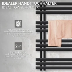 Badheizkörper Mittelanschluss 600x1000 mm Schwarz matt mit Boden Thermostatventil LuxeBath