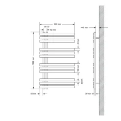 Badheizkörper Mittelanschluss 600x1000 mm Schwarz matt mit Heizstab 300W LuxeBath