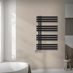 Badheizkörper Mittelanschluss 600x1000 mm Schwarz matt mit Wand Thermostatventil LuxeBath