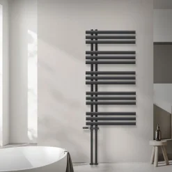 Badheizkörper Mittelanschluss 600x1200 mm Anthrazit mit Boden Anschlussgarnitur LuxeBath