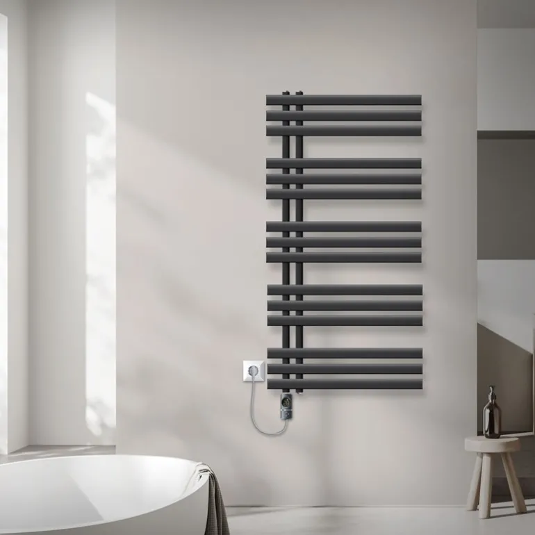Badheizkörper Mittelanschluss 600x1200 mm Anthrazit mit Heizstab 1200W LuxeBath