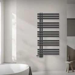 Badheizkörper Mittelanschluss 600x1200 mm Anthrazit mit Universal Anschlussgarnitur LuxeBath
