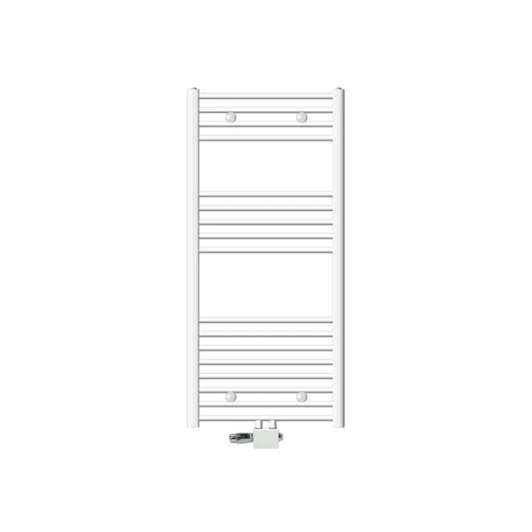 Badheizkörper Mittelanschluss 600x1200 mm Weiß gebogen mit Universal Anschlussgarnitur LuxeBath
