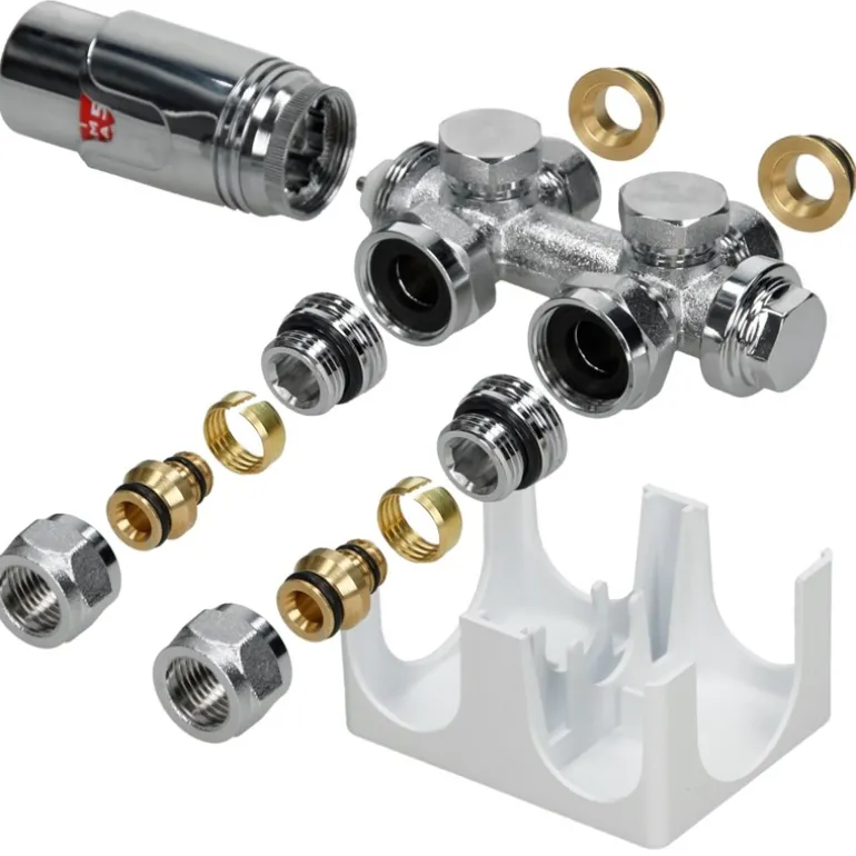 Badheizkörper Mittelanschluss 600x1200 mm Weiß gebogen mit Universal Anschlussgarnitur LuxeBath