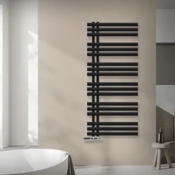 Badheizkörper Mittelanschluss 600x1400 mm Schwarz matt mit Wand Thermostatventil LuxeBath