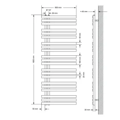 Badheizkörper Mittelanschluss 600x1600 mm Anthrazit mit Universal Anschlussgarnitur LuxeBath