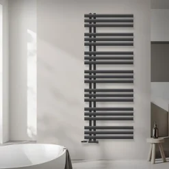 Badheizkörper Mittelanschluss 600x1600 mm Anthrazit mit Wand Anschlussgarnitur LuxeBath
