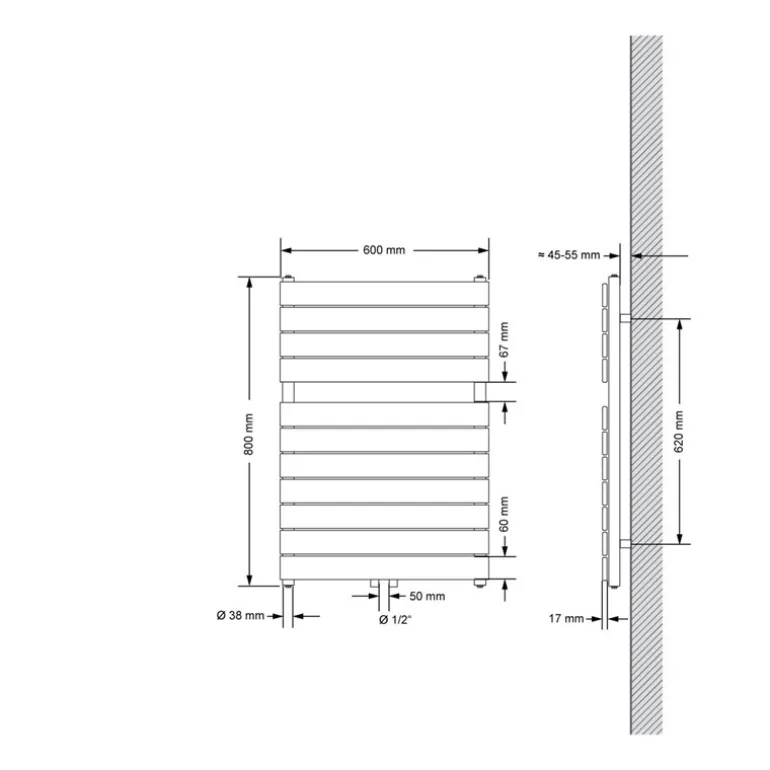 Badheizkörper Mittelanschluss 600x800 mm Anthrazit inkl. Universale Anschlussgarnitur