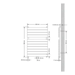 Badheizkörper Mittelanschluss 600x800 mm Anthrazit mit Wand Anschlussgarnitur LuxeBath