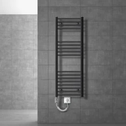 Badheizkörper Sahara mit Heizstab 1200W 400x1200 mm Antrazit gebogen mit Seitenanschluss