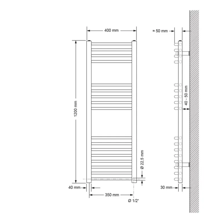 Badheizkörper Sahara mit Heizstab 1200W 400x1200 mm Antrazit gebogen mit Seitenanschluss