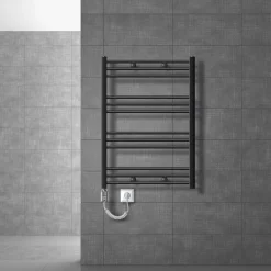 Badheizkörper Sahara mit Heizstab 300W 750x800 mm Anthrazit gerade mit Seitenanschluss