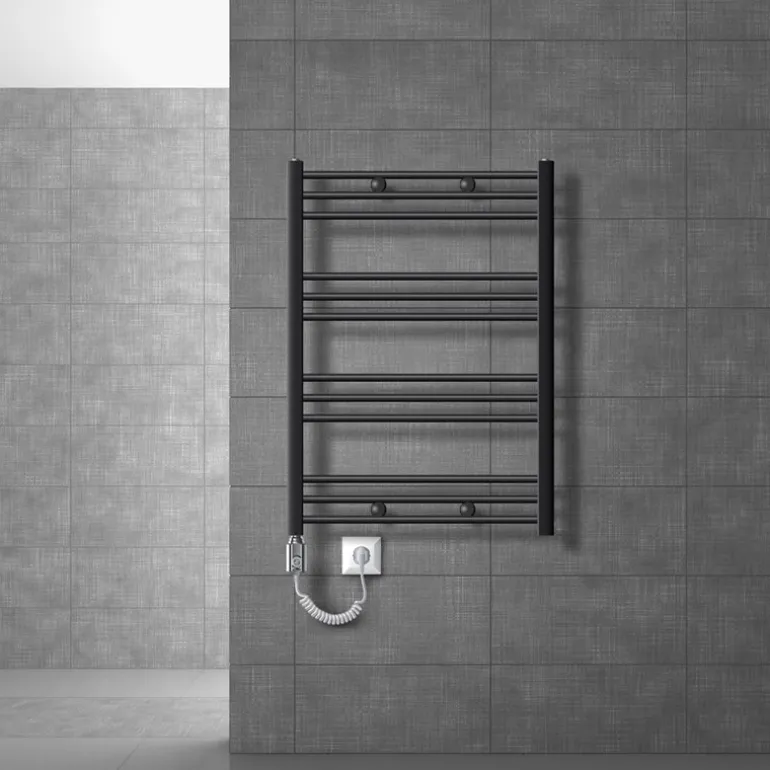 Badheizkörper Sahara mit Heizstab 600W 750x800 mm Anthrazit gerade mit Seitenanschluss