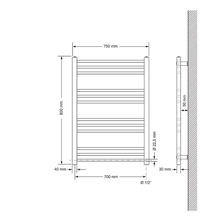 Badheizkörper Sahara mit Heizstab 600W 750x800 mm Anthrazit gerade mit Seitenanschluss