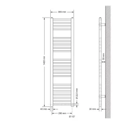 Badheizkörper Sahara mit Heizstab 900W 300x1400 mm Anthrazit gerade mit Seitenanschluss
