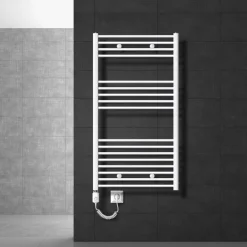 Badheizkörper Sahara mit Heizstab 900W 750x1200 mm Weiß gerade mit Seitenanschluss