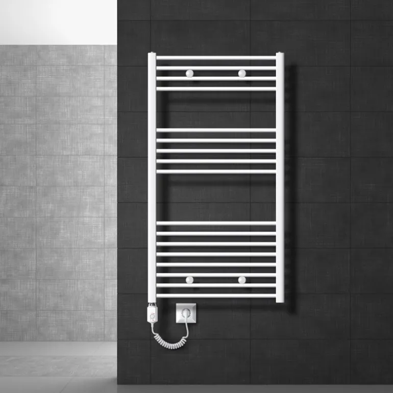 Badheizkörper Sahara mit Heizstab 900W 750x1200 mm Weiß gerade mit Seitenanschluss