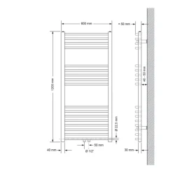 Badheizkörper Sahara 600x1200 mm Anthrazit gebogen mit Mittelanschluss