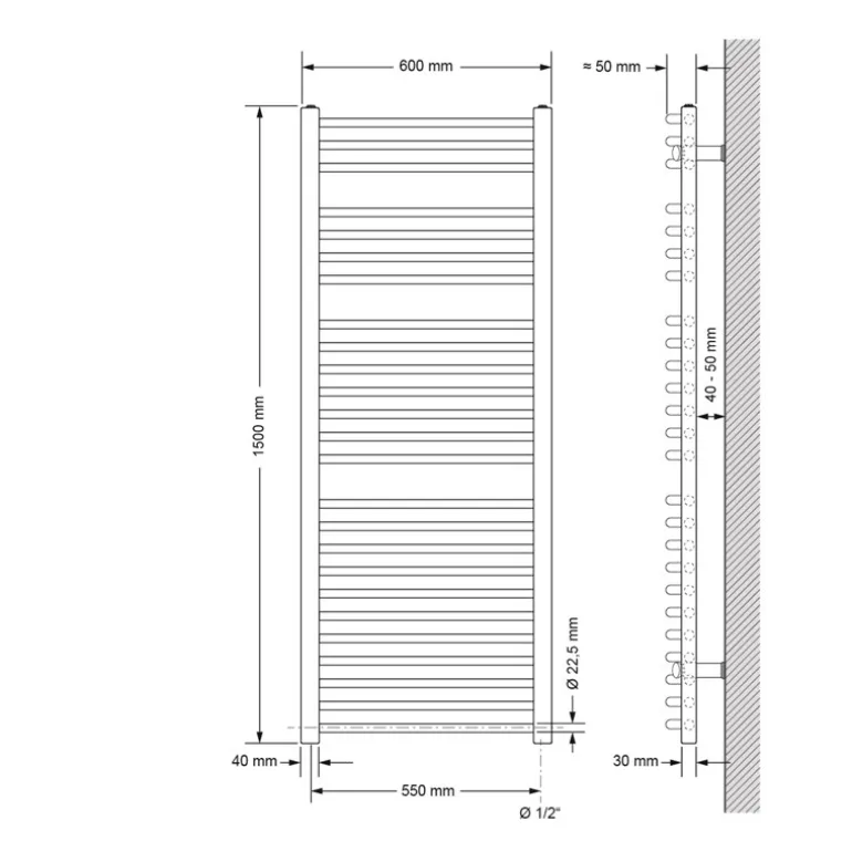 Badheizkörper Sahara 600x1500 mm anthrazit gebogen mit Seitenanschluss