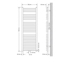 Badheizkörper Sahara 750x1500 mm Anthrazit gebogen mit Mittelanschluss und Universale Anschlussgarnitur