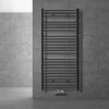Badheizkörper Sahara 750x1500 mm Anthrazit gebogen mit Mittelanschluss und Wand Anschlussgarnitur