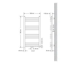 Badheizkörper Sahara 500x800 mm Chrome gebogen mit Mittelanschluss