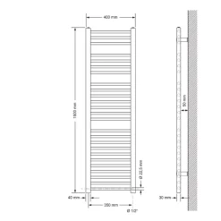 Badheizkörper Sahara 400x1500 mm Chrome gerade mit Seitenanschluss LuxeBath