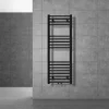 Badheizkörper Sahara 400x1200 mm Schwarz matt gebogen mit Mittelanschluss LuxeBath