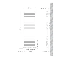 Badheizkörper Sahara 400x1200 mm Schwarz matt gebogen mit Mittelanschluss LuxeBath