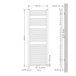 Badheizkörper Sahara 500x1500 mm Schwarz matt gebogen mit Mittelanschluss LuxeBath