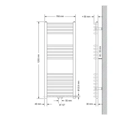 Badheizkörper Sahara 750x1200 mm Schwarz gebogen mit Universal Thermostatventil LuxeBath