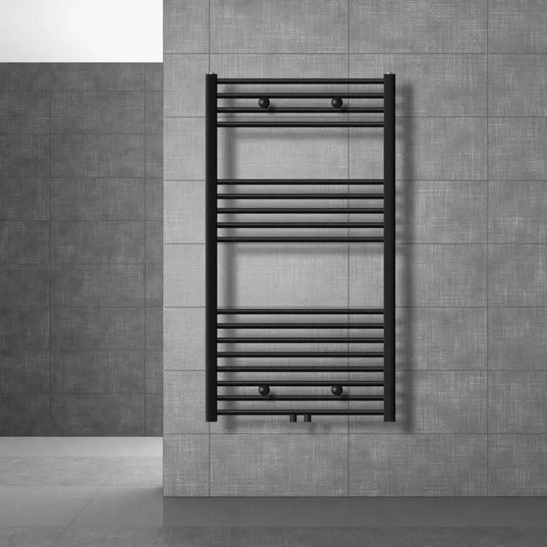 Badheizkörper Sahara 750x1200 mm Schwarz matt gebogen mit Mittelanschluss LuxeBath