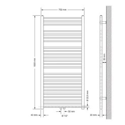 Badheizkörper Sahara 750x1500 mm Schwarz gerade mit Universal Thermostatventil LuxeBath