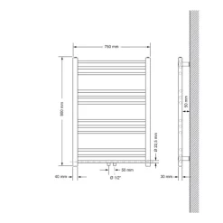 Badheizkörper Sahara 750x800 mm Schwarz matt gerade mit Mittelanschluss LuxeBath
