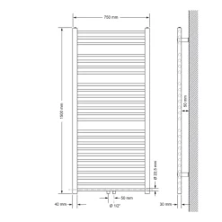 Badheizkörper Sahara 750x1500 mm Schwarz matt gerade mit Mittelanschluss LuxeBath