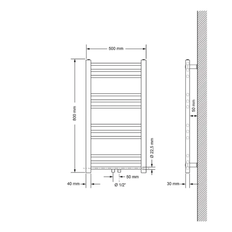 Badheizkörper Sahara 500x800 mm Weiß gerade mit Mittelanschluss LuxeBath