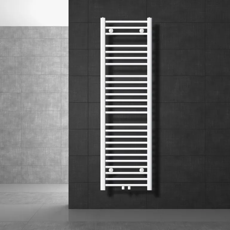 Badheizkörper Sahara 400x1500 mm Weiß gebogen mit Mittelanschluss LuxeBath