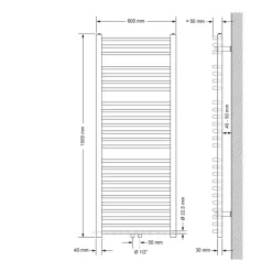 Badheizkörper Sahara 600x1500 mm Weiß gebogen mit Mittellanschluss und Boden Anschlussgarnitur