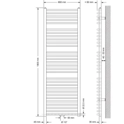 Badheizkörper Sahara 600x1800 mm Weiß gebogen mit Mittelanschluss LuxeBath