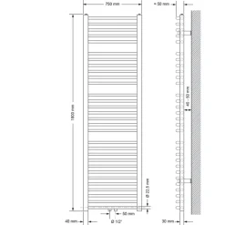 Badheizkörper Sahara 750x1800 mm Weiß gebogen mit Mittelanschluss LuxeBath