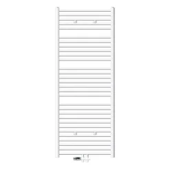 Badheizkörper Sahara 750x1800 mm Weiß gebogen mit Mittelanschluss und Boden Anschlussgarnitur LuxeBath