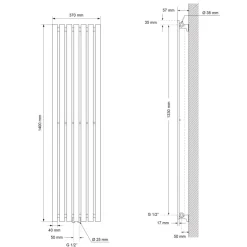 Badheizkörper Stella 370x1400 mm Anthrazit