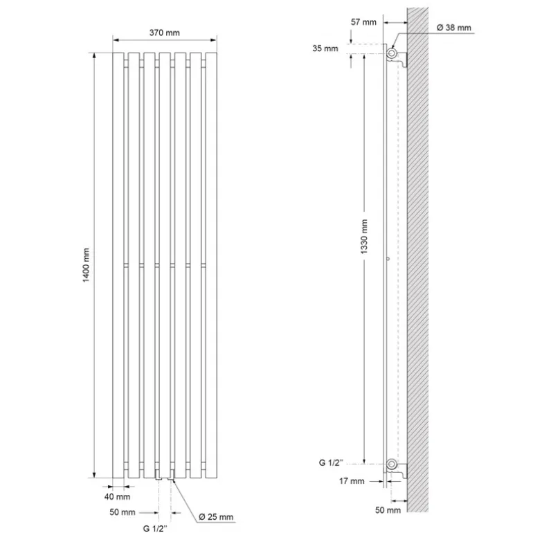 Badheizkörper Stella 370x1400 mm Anthrazit
