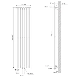 Badheizkörper Stella 370x1600 mm Anthrazit LuxeBath
